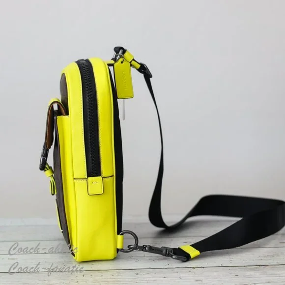 NWT Coach CL432 Track Pack In Colorblock Signature Canvas Mahogany/Bright Yellow - Picture 5 of 10